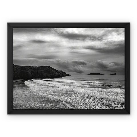 Rhossili in storm Framed Canvas